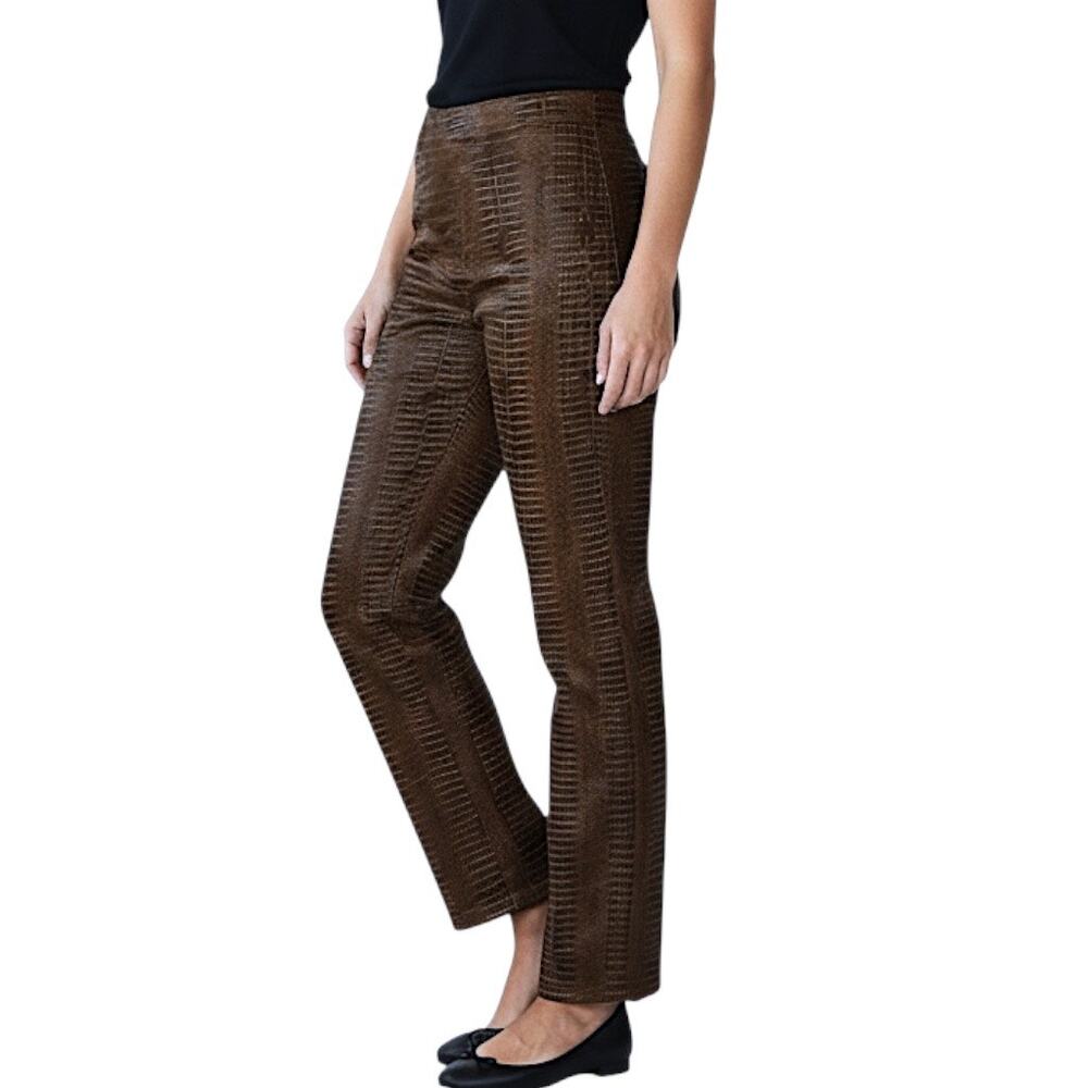ECCOCI Pants Snake Reptile Print‎ Dark Brown Tan Stretch Side Zip Size 6